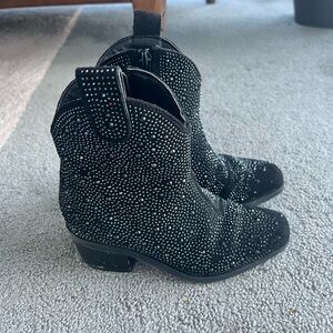 Cowboy Cowgirl black rhinestone Studded Ankle Boots bling Taylor swift size 9